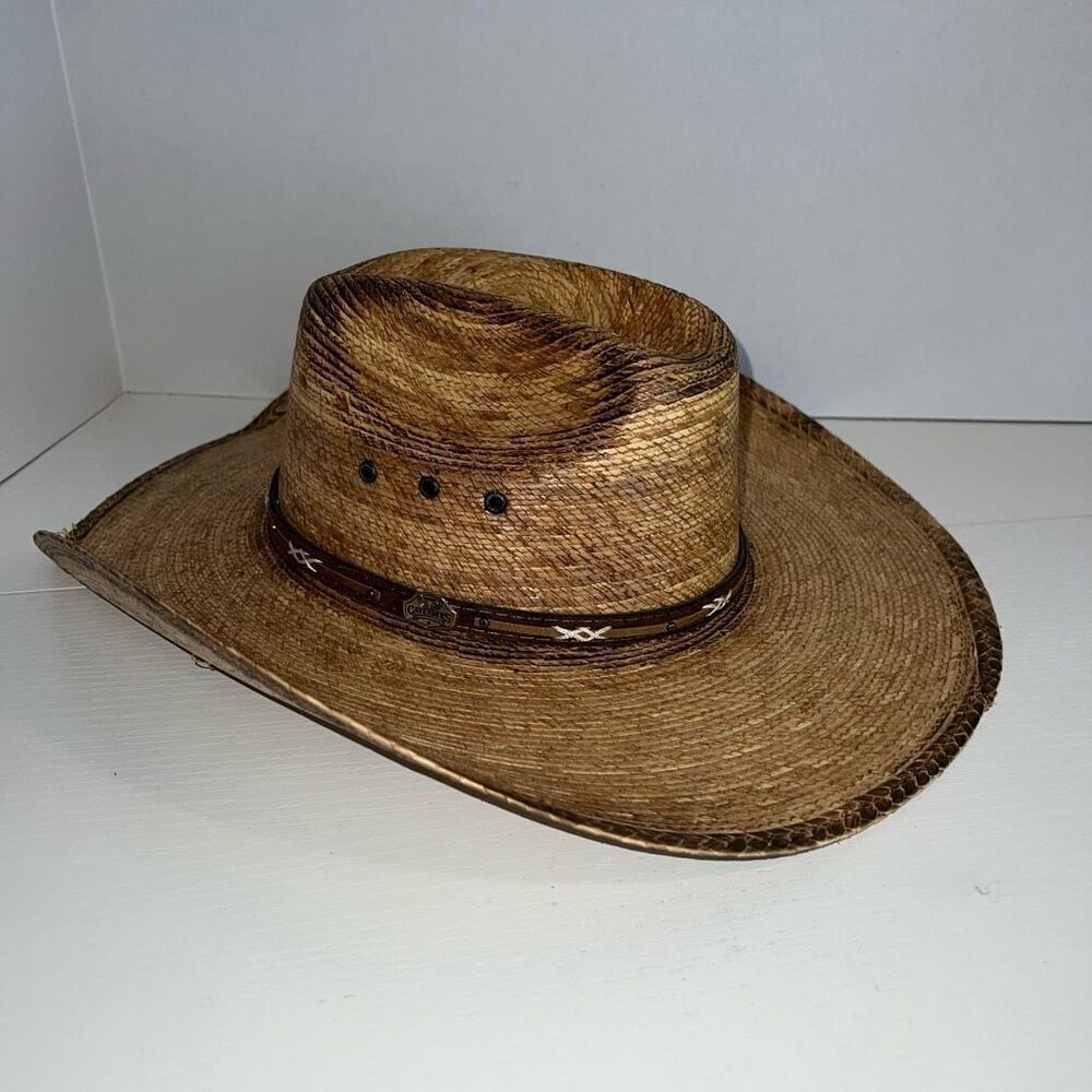 Cavenders Ranch Collection Western Hat Mens Tan Straw Leather Trim OSFM Cowboy